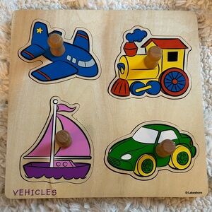 Lakeshore Wooden Vehicle Puzzle - Blue, Yellow, Green, Pink